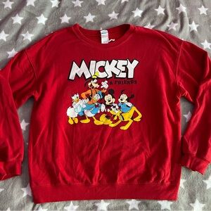 Disney Red Crewneck Sweater with Mickey & Friends